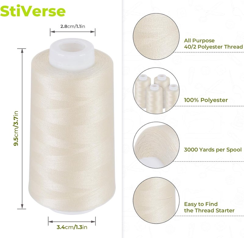 StiVerse عبوة 4 خيوط بيج فاتح بطول 3000 ياردة لكل منها، خيوط بوليستر متعددة الاستخدامات للخياطة، الأوفرلوك، والتنجيد، والتقطيع - Image 3